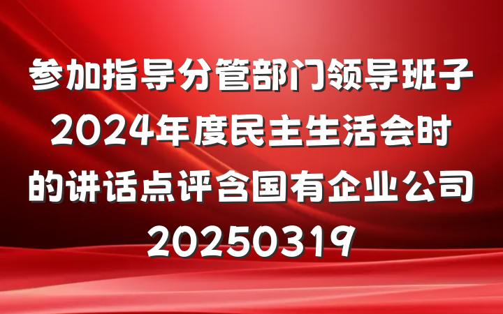 参加指导分管部门领导班子2024年度民主生活会时的讲话点评含国有企业公司20250319