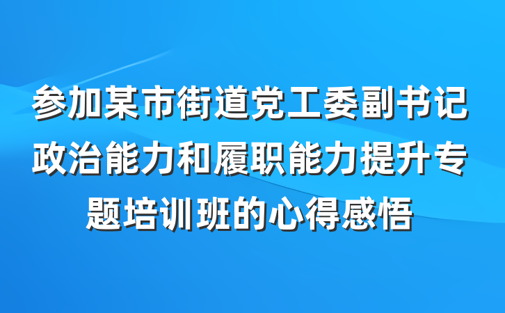 参加某市街道党工委副书记政治能力和履职能力提升专题培训班的心得感悟