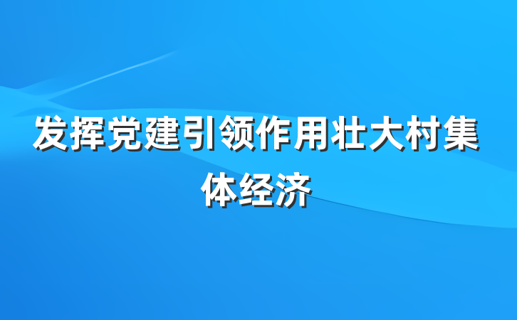 发挥党建引领作用壮大村集体经济