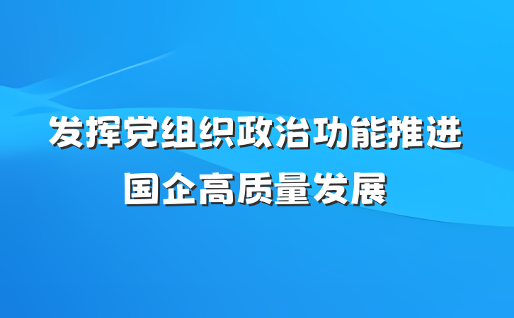 发挥党组织政治功能　推进国企高质量发展