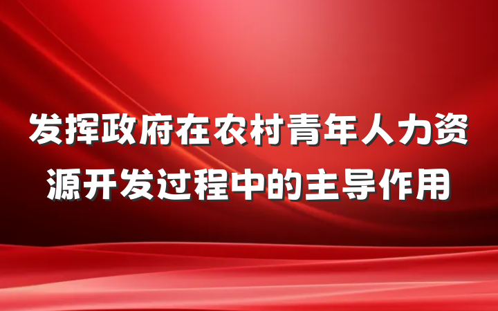发挥政府在农村青年人力资源开发过程中的主导作用