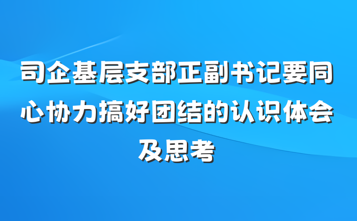 司企基层支部正副书记要同心协力搞好团结的认识体会及思考