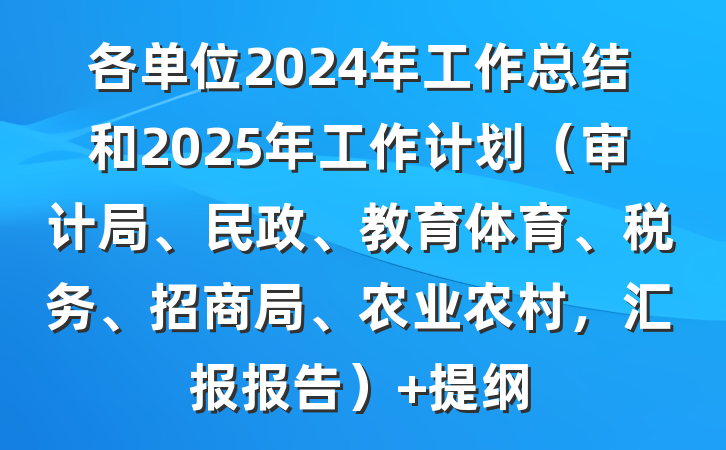 各单位2024年工作总结和2025年工作计划（审计局、民政、教育体育、税务、招商局、农业农村，汇报报告） 提纲