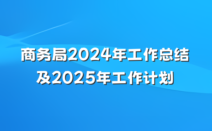 商务局2024年工作总结及2025年工作计划