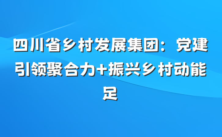 四川省乡村发展集团：党建引领聚合力 振兴乡村动能足