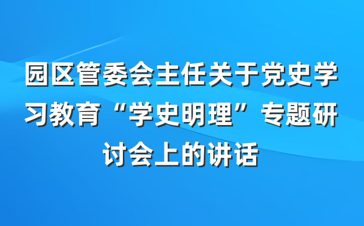 园区管委会主任关于党史学习教育“学史明理”专题研讨会上的讲话
