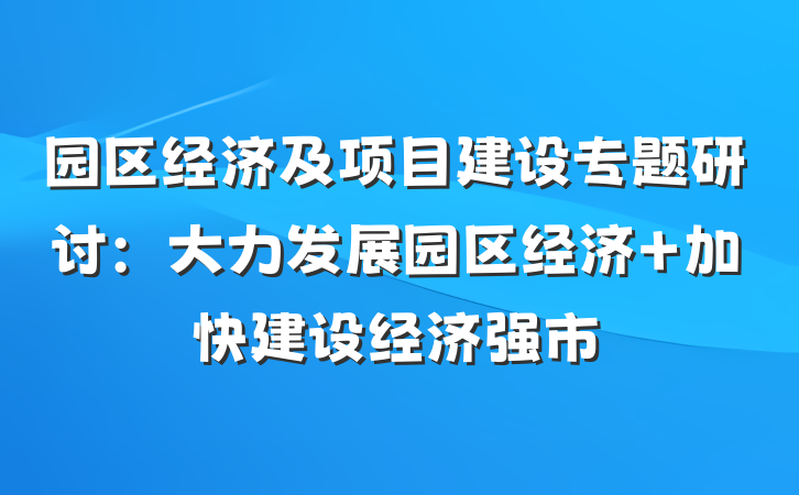 园区经济及项目建设专题研讨：大力发展园区经济 加快建设经济强市