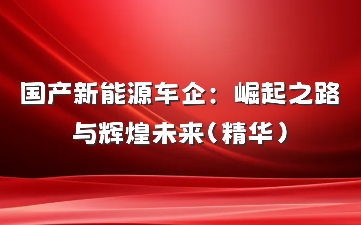 国产新能源车企：崛起之路与辉煌未来（精华）