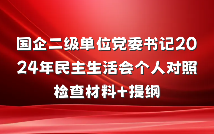 国企二级单位党委书记2024年民主生活会个人对照检查材料 提纲