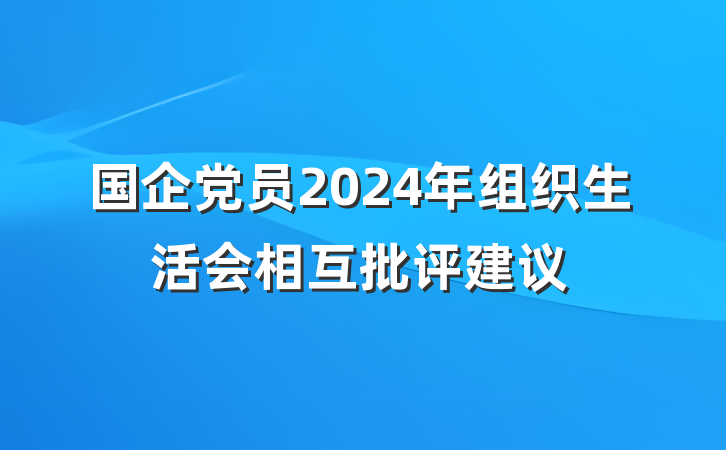 国企党员2024年组织生活会相互批评建议