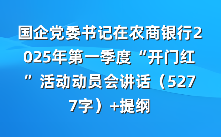 国企党委书记在农商银行2025年第一季度“开门红”活动动员会讲话（5277字） 提纲