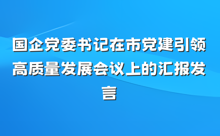国企党委书记在市党建引领高质量发展会议上的汇报发言