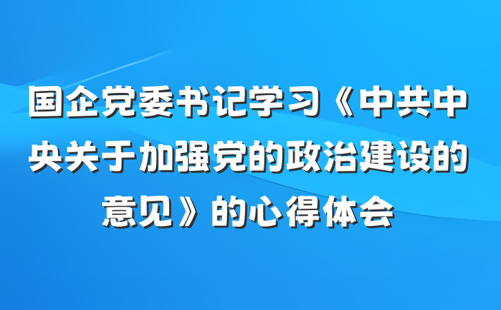 国企党委书记学习《中共中央关于加强党的政治建设的意见》的心得体会
