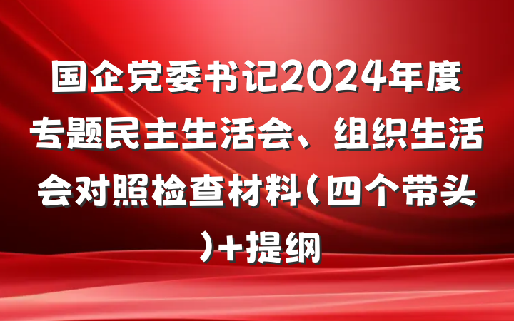 国企党委书记2024年度专题民主生活会、组织生活会对照检查材料（四个带头） 提纲