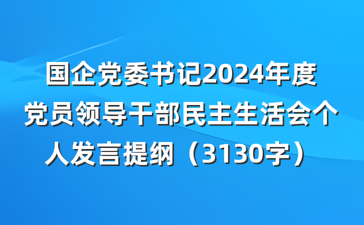 国企党委书记2024年度党员领导干部民主生活会个人发言提纲（3130字）