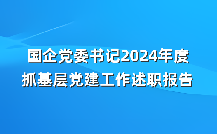 国企党委书记2024年度抓基层党建工作述职报告