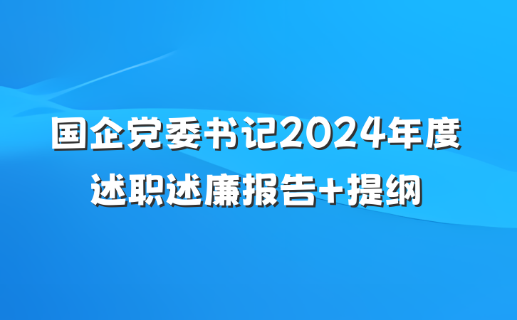 国企党委书记2024年度述职述廉报告 提纲