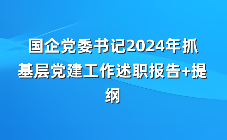 国企党委书记2024年抓基层党建工作述职报告 提纲