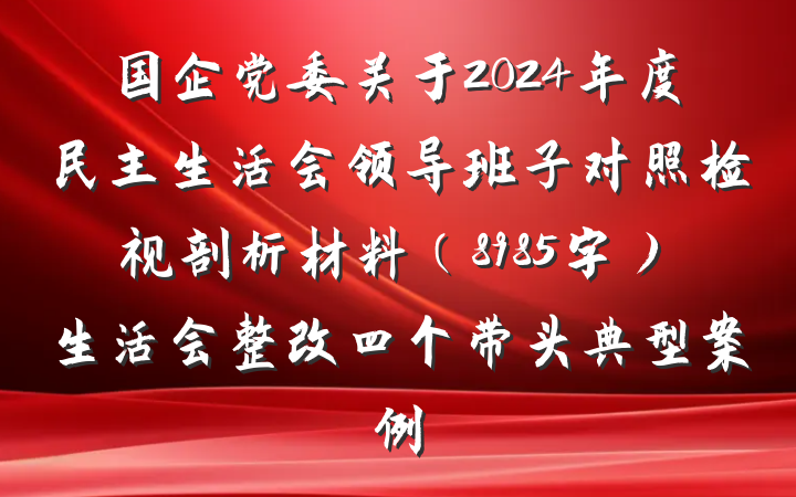 国企党委关于2024年度民主生活会领导班子对照检视剖析材料（8985字）生活会整改四个带头典型案例