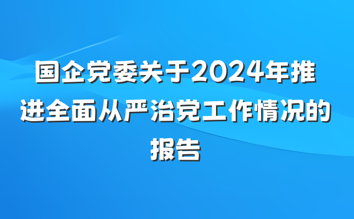 国企党委关于2024年推进全面从严治党工作情况的报告