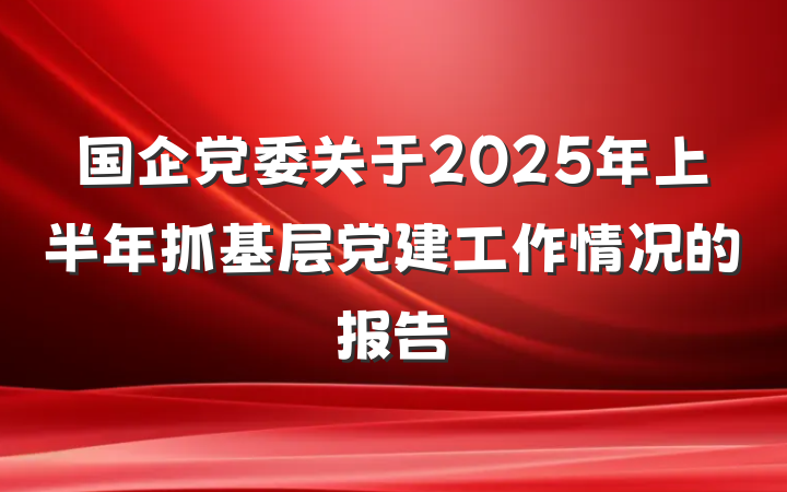 国企党委关于2025年上半年抓基层党建工作情况的报告