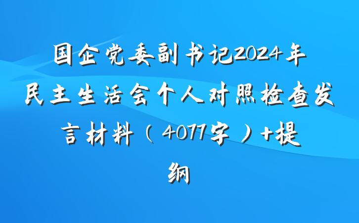 国企党委副书记2024年民主生活会个人对照检查发言材料（4077字） 提纲