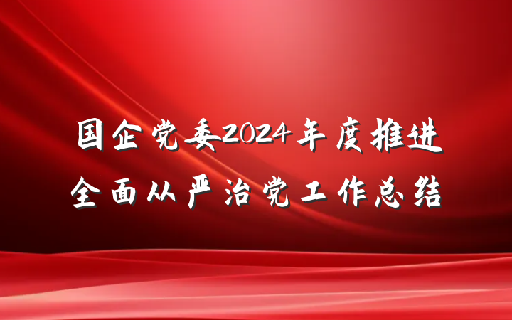 国企党委2024年度推进全面从严治党工作总结
