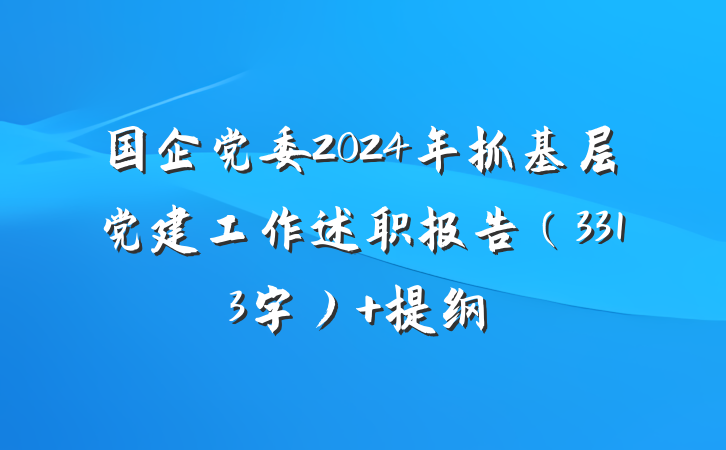 国企党委2024年抓基层党建工作述职报告（3313字） 提纲