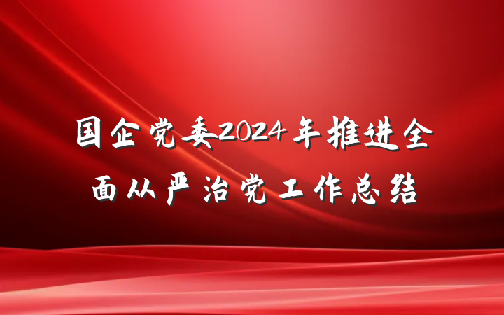 国企党委2024年推进全面从严治党工作总结