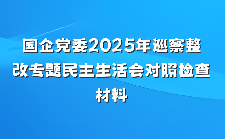 国企党委2025年巡察整改专题民主生活会对照检查材料