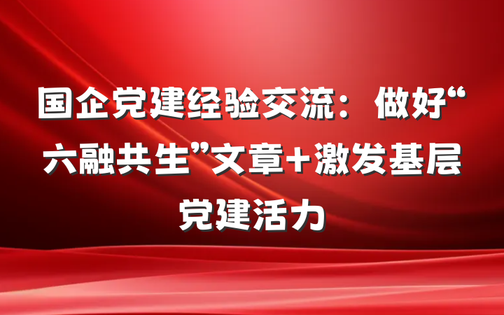 国企党建经验交流：做好“六融共生”文章 激发基层党建活力