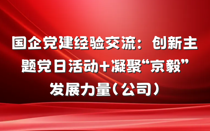 国企党建经验交流：创新主题党日活动 凝聚“京毅”发展力量（公司）