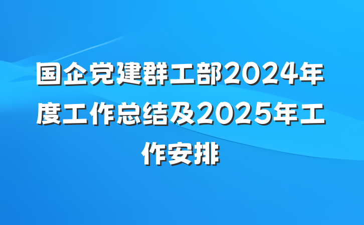国企党建群工部2024年度工作总结及2025年工作安排
