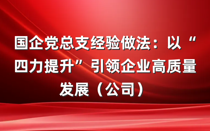 国企党总支经验做法：以“四力提升”引领企业高质量发展（公司）