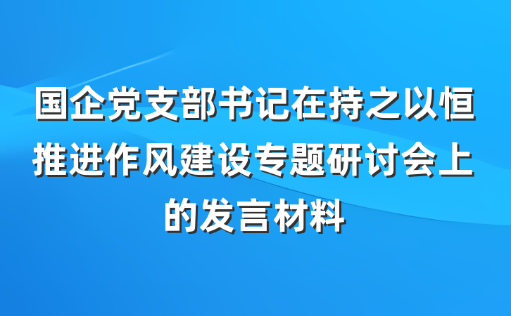 国企党支部书记在持之以恒推进作风建设专题研讨会上的发言材料
