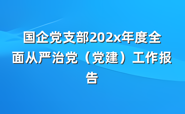 国企党支部202x年度全面从严治党（党建）工作报告