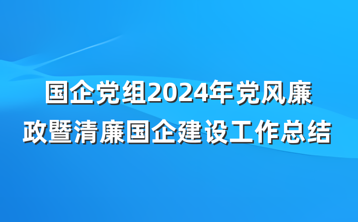 国企党组2024年党风廉政暨清廉国企建设工作总结