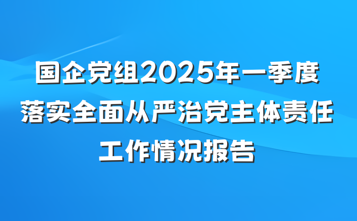 国企党组2025年一季度落实全面从严治党主体责任工作情况报告
