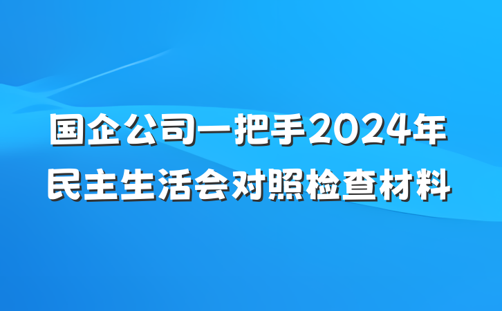 国企公司一把手2024年民主生活会对照检查材料