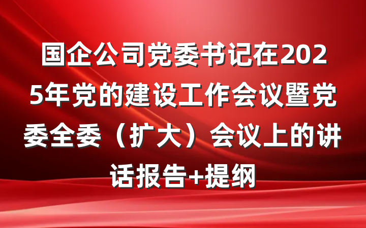 国企公司党委书记在2025年党的建设工作会议暨党委全委（扩大）会议上的讲话报告 提纲
