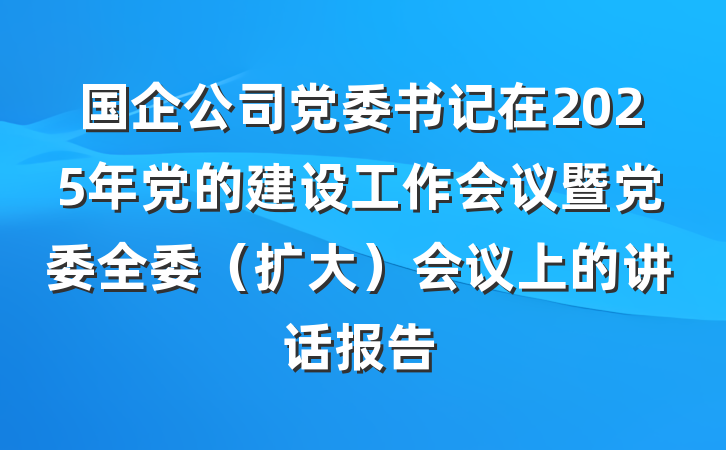 国企公司党委书记在2025年党的建设工作会议暨党委全委（扩大）会议上的讲话报告