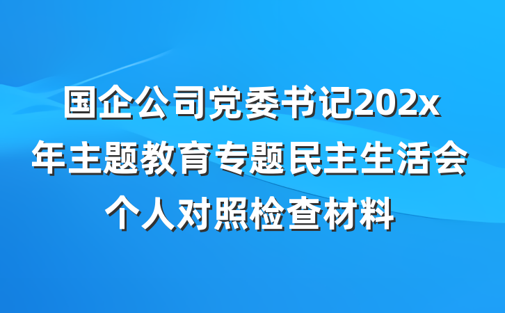 国企公司党委书记202x年主题教育专题民主生活会个人对照检查材料
