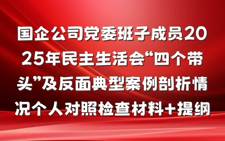 国企公司党委班子成员2025年民主生活会“四个带头”及反面典型案例剖析情况个人对照检查材料 提纲