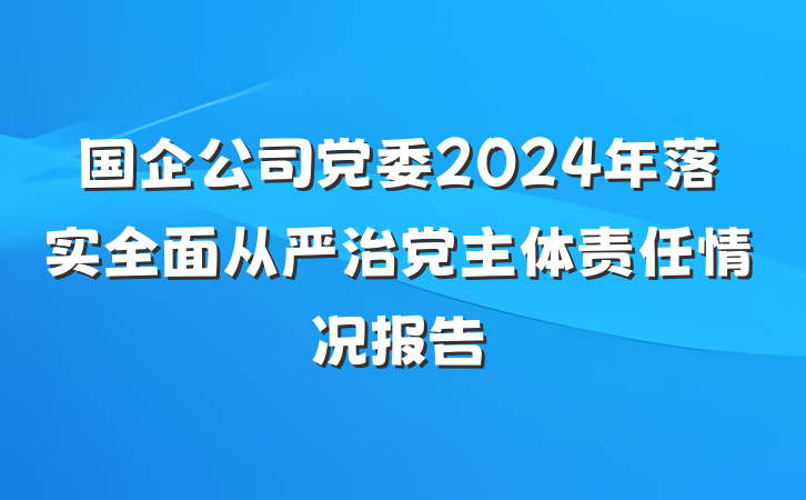 国企公司党委2024年落实全面从严治党主体责任情况报告