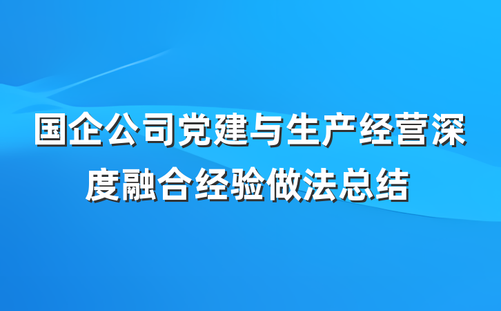 国企公司党建与生产经营深度融合经验做法总结