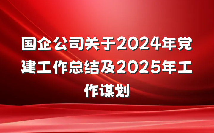 国企公司关于2024年党建工作总结及2025年工作谋划