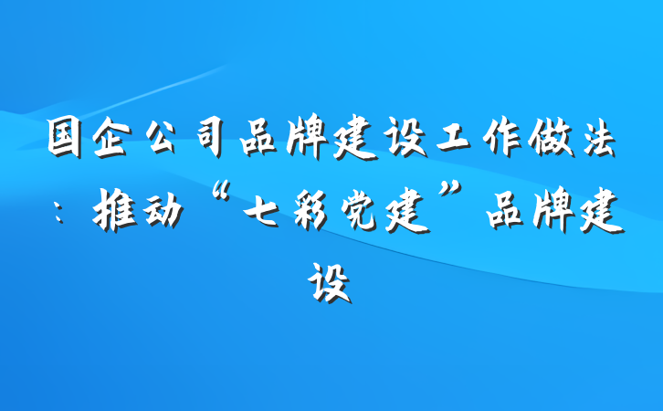 国企公司品牌建设工作做法：推动“七彩党建”品牌建设