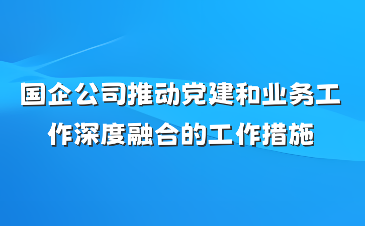 国企公司推动党建和业务工作深度融合的工作措施