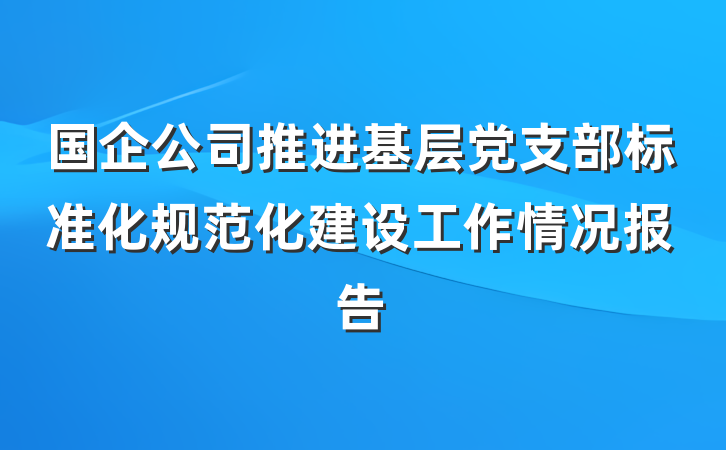 国企公司推进基层党支部标准化规范化建设工作情况报告