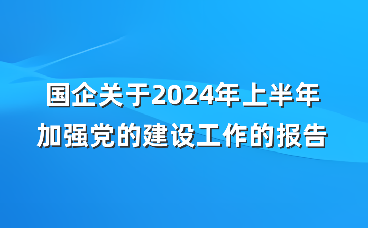 国企关于2024年上半年加强党的建设工作的报告